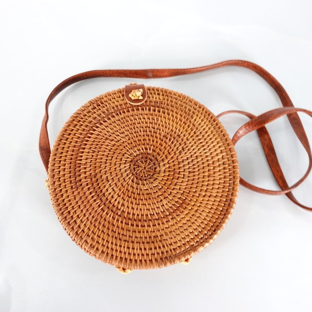 Womens Bag Crossbody Shoulder Sling Brown Rattan Casual Boho Small Native Circle